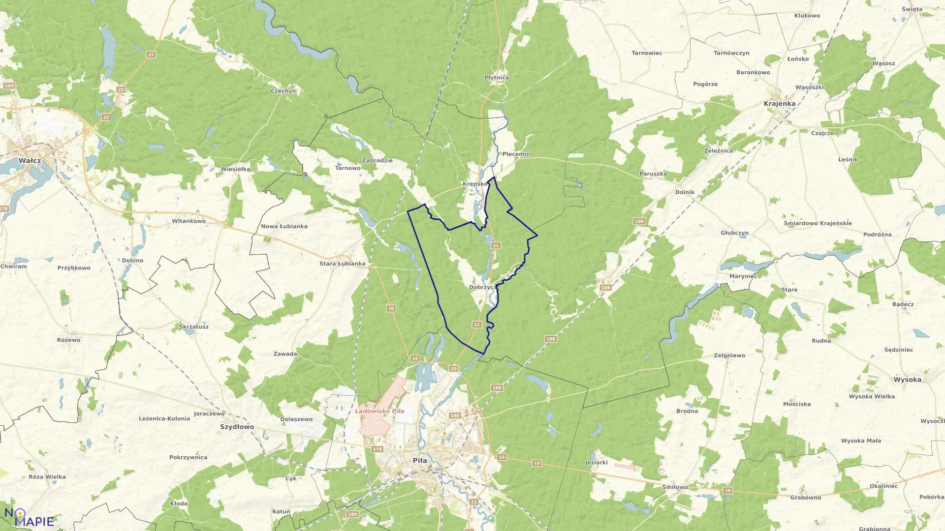 Mapa obrębu DOBRZYCA w gminie Szydłowo